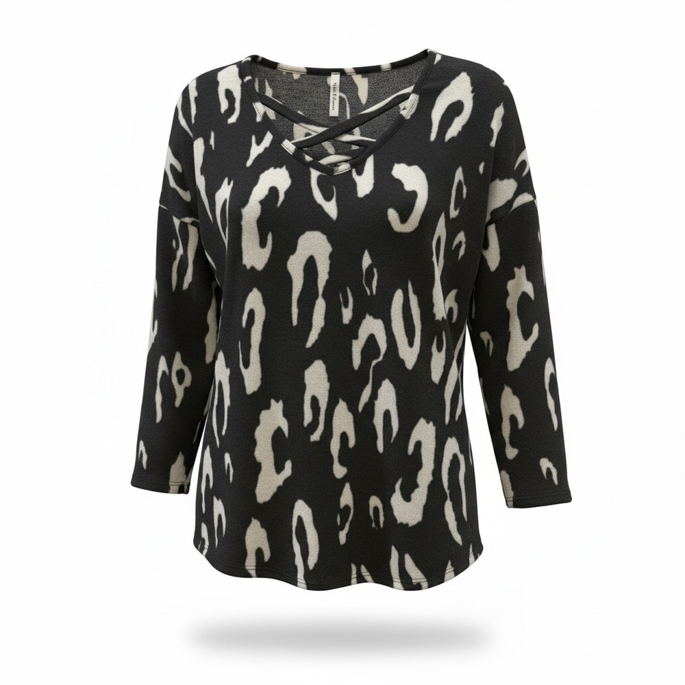Black and Cream Animal Print Light-weight sweater - Size S